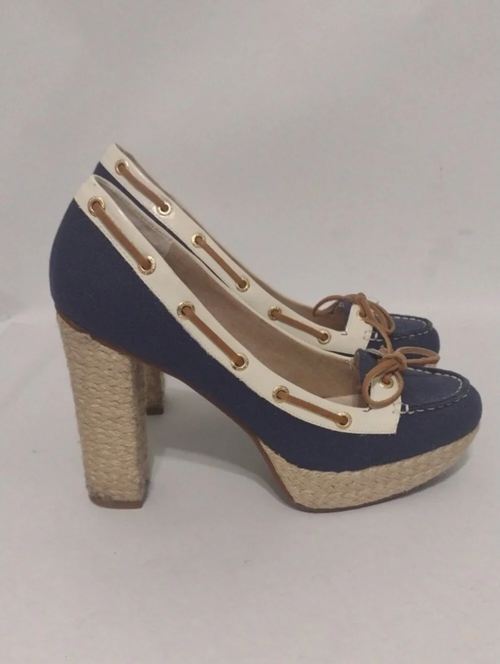 Milly For Sperry Top-Sider Navy High Heeled Espadrille Wedge Shoes (J1229)